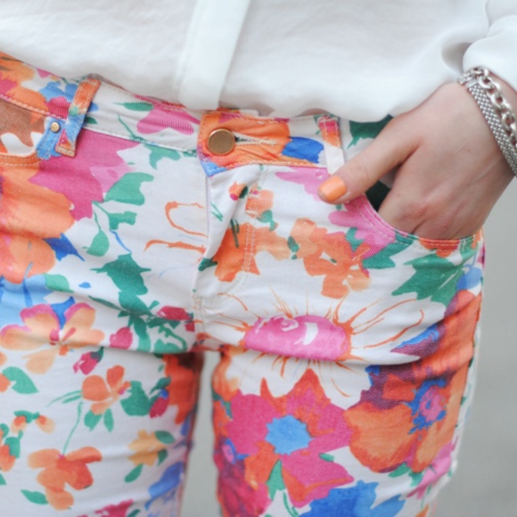 Zara Floral Jean Skinny Zipper Ankle Mid R… - Picture 2 of 8